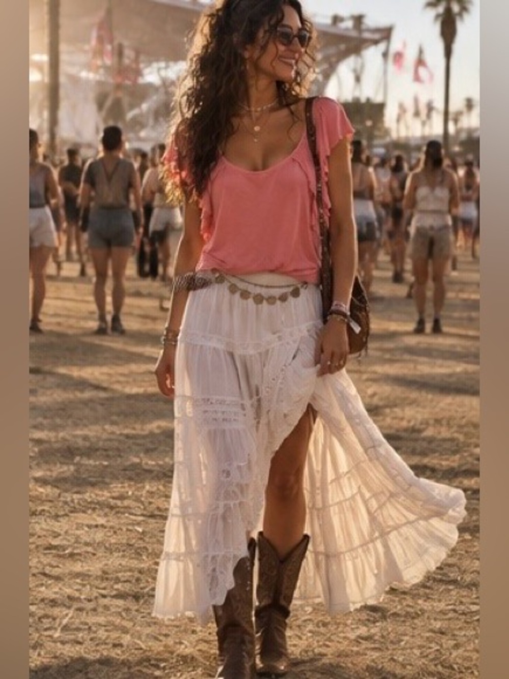 VENUS Coral Pink Cold-Shoulder Ruffle Camisole